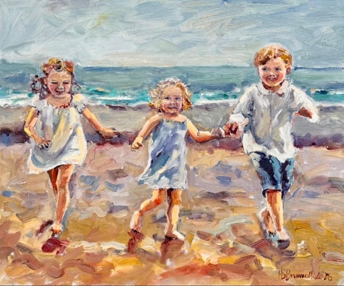 "Barns lek på strand", Original, Hilde Bergfjord Brunvoll