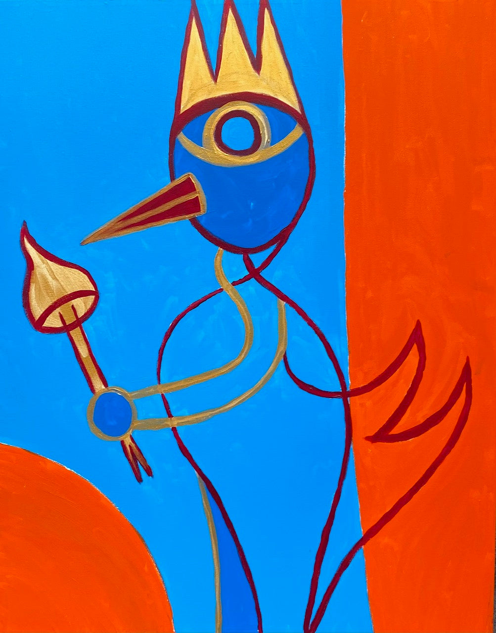 "The Rooster - Mushroom King in orange and Gold ", kunsttryk af Jesper Dahl